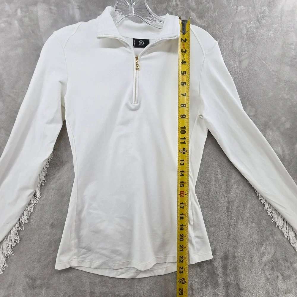 Bogner Women XS Quarter Zip Pullover White Fringe Long Sleeve Logo Top - Picture 4 of 10